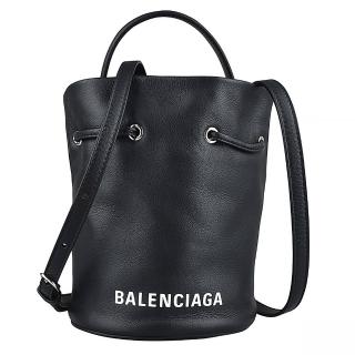 【Balenciaga 巴黎世家】BALENCIAGA EVERYDAY字母LOGO牛皮束口兩用水桶包(迷你/黑)