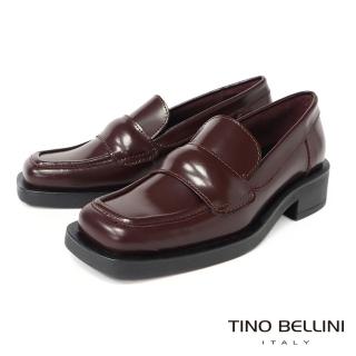 【TINO BELLINI 貝里尼】義大利進口全真皮方頭低跟樂福鞋FYLV033(勃根地紅)