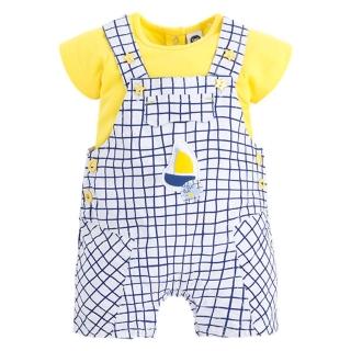 【tuc tuc】男童 黃T恤+白藍格吊帶褲 12M~18M MC007574(tuctuc newborn 套裝)