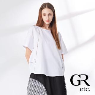 【GLORY21】網路獨賣款-etc.純棉簍空織帶拼接圓領短袖上衣(白色)