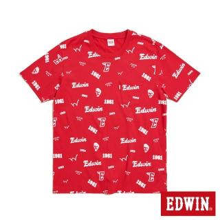 【EDWIN】男裝 口袋滿版印花短袖T恤(紅色)