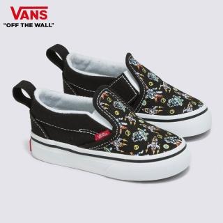 【VANS 官方旗艦】Slip-On V 小童款黑色太空人圖案夜光滑板鞋