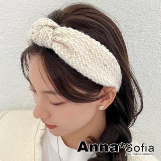 【AnnaSofia】韓式髮箍髮飾-中央結亮片蔥鬚 現貨(米白系)