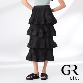【GLORY21】網路獨賣款-etc.俏麗細壓摺蛋糕鬆緊長裙(黑色)