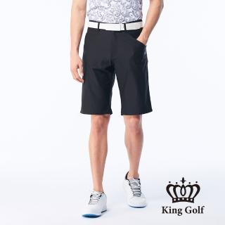 【KING GOLF】實體同步款-男款LOGO印花側袋彈性短褲/高爾夫球褲(黑色)