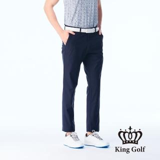【KING GOLF】實體同步款-男款織帶拼接立體剪裁修身彈性休閒長褲/高爾夫球褲(藍色)