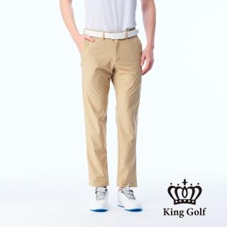 【KING GOLF】實體同步款-男款織帶拼接立體剪裁修身彈性休閒長褲/高爾夫球褲(卡其)