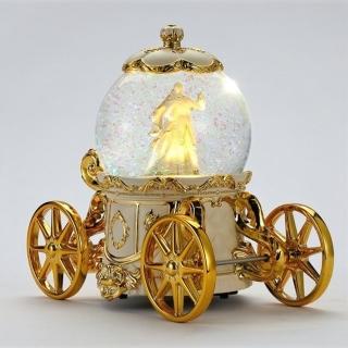 【JARLL 讚爾藝術】愛情圓舞曲金款 水晶球音樂盒(燈光效果 結婚禮物 婚禮小物)