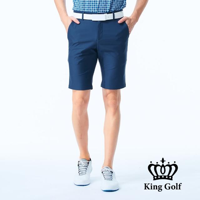 【KING GOLF】實體同步款-實體同步款-男款LOGO印花剪裁彈性短褲/高爾夫球褲(藍色)