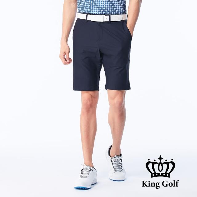 【KING GOLF】實體同步款-實體同步款-男款LOGO印花剪裁彈性短褲/高爾夫球褲(丈青)