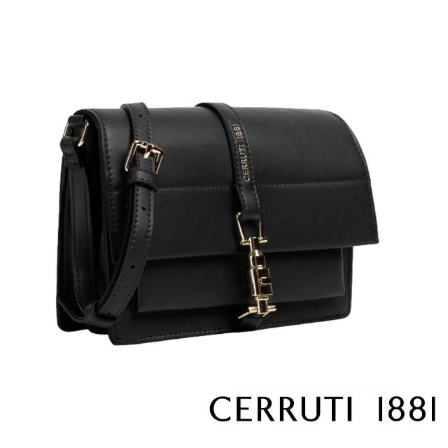 【Cerruti 1881】限量2折 頂級義大利皮革肩背包 全新專櫃展示品(黑色 CEBA06623P)
