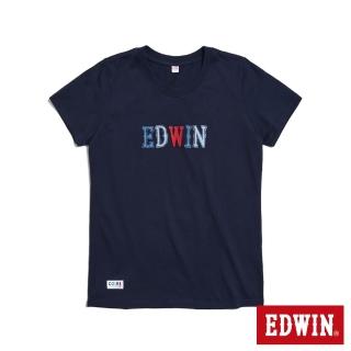 【EDWIN】女裝 再生系列 CORE 英文字母印花短袖T恤(丈青色)