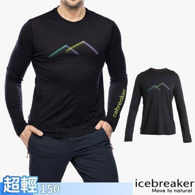 【Icebreaker】男 100%美麗諾羊毛 Tech Lite III 圓領長袖上衣_絢麗山岳-150.T恤(IB0A56WJ-001 黑)