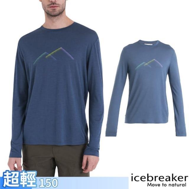 【Icebreaker】男 100%美麗諾羊毛 Tech Lite III 圓領長袖上衣_絢麗山岳-150.T恤(IB0A56WJ-A76 復古藍)