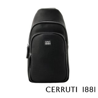 【Cerruti 1881】限量2折 義大利頂級小牛皮斜肩包 全新專櫃展示品(黑色 CEBO06518M)