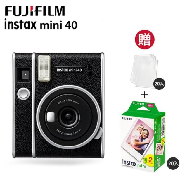 【FUJIFILM 富士】instax mini 40 拍立得相機 原廠公司貨(20張底片透明保護套20入組合)