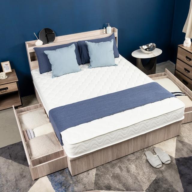 【H&D 東稻家居】放大空間5尺雙人床組4件組-2色(床頭+床底+雙抽屜)