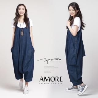 【Amore】日韓文青率性牛仔吊帶褲(輕鬆穿搭氣質單品)
