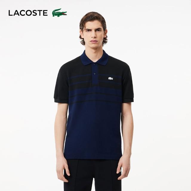 【LACOSTE】男裝-法國製造原創L.12.12條紋短袖Polo衫(海軍藍)