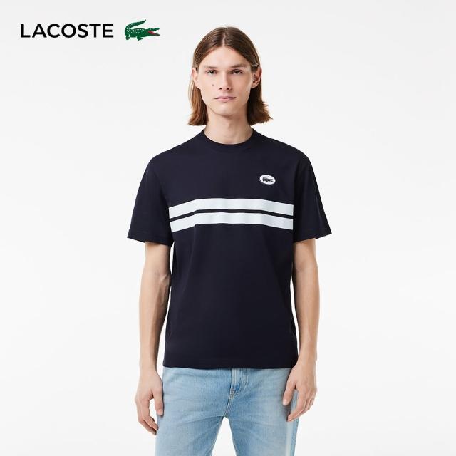 【LACOSTE】男裝-棒球風印花棉質短袖T恤(黑色)