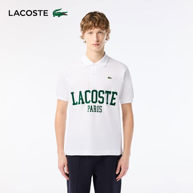 【LACOSTE】男裝-Original L.12.12植絨文字網眼部短袖Polo衫(白色)