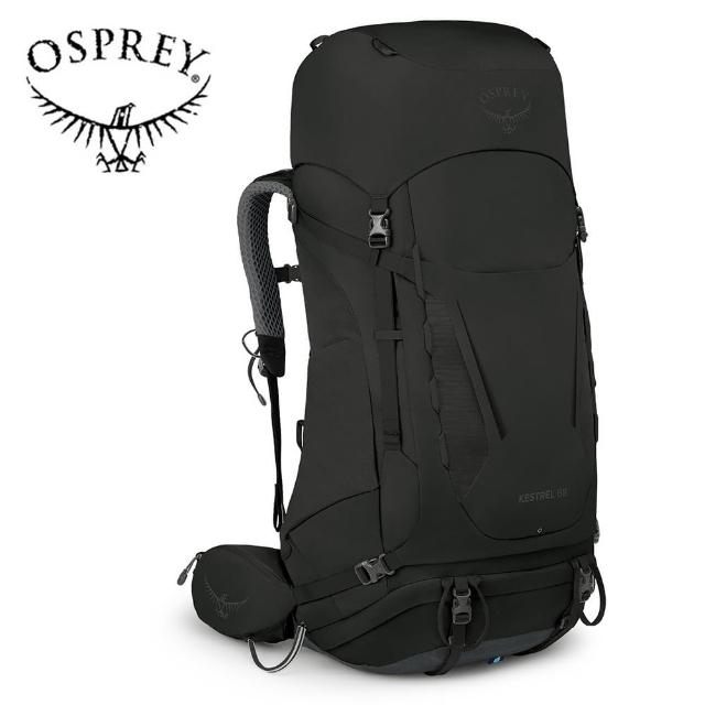 【Osprey】Kestrel 68 輕量登山背包 附背包防水套 男款 黑色(健行背包  徙步旅行 登山後背包)