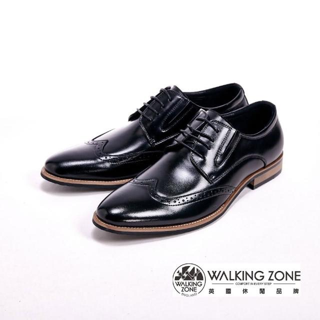 【WALKING ZONE】工藝車縫木頭跟綁帶男皮鞋(黑)