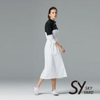 【SKY YARD】開襟拼接收腰鬆緊帶長版洋裝(黑白)