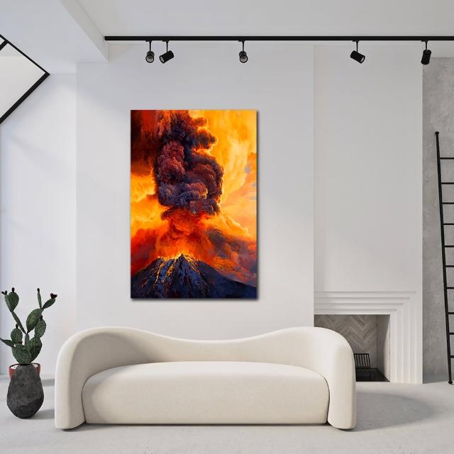 【御畫房】火山爆發 國家一級畫師手繪油畫60×90cm(VF-24)