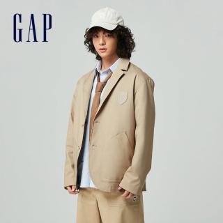 【GAP】男裝 Logo翻領西裝外套-卡其色(877545)