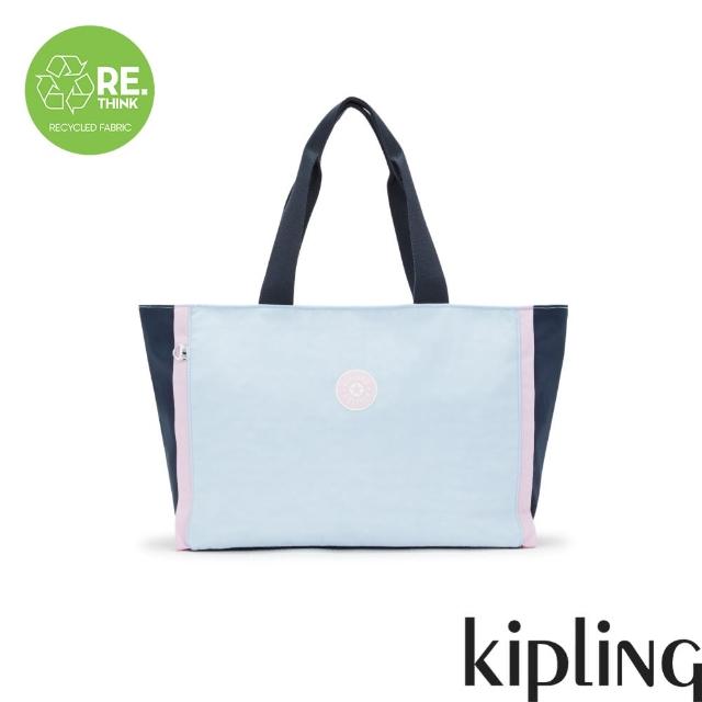 【KIPLING官方旗艦館】藍粉撞色拼接大容量主袋手提包-NALO