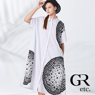 【GLORY21】品牌魅力款-etc.簡約圓點彩繪翻領開襟短袖洋裝(白色)
