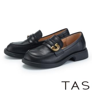 【TAS】真皮C型飾釦紳士厚底樂福鞋(黑色)