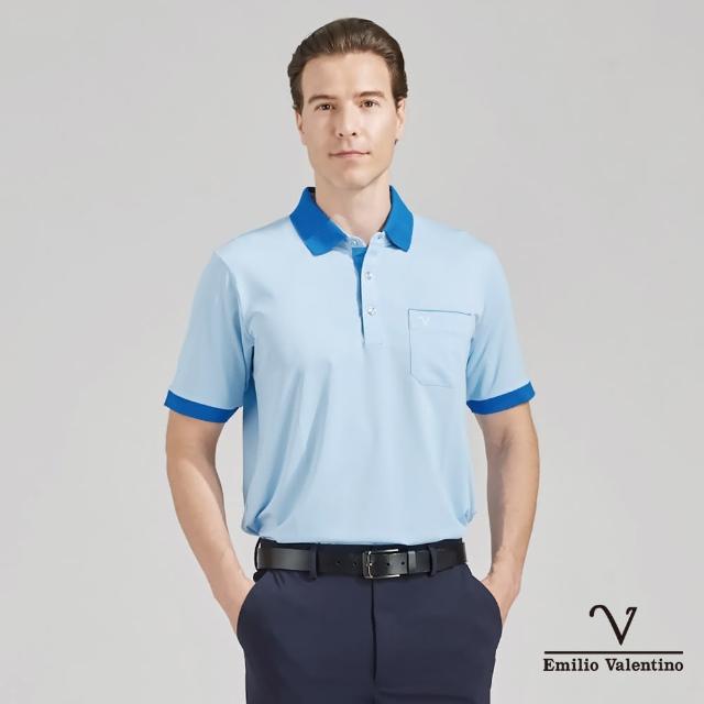 【Emilio Valentino 范倫鐵諾】男裝 吸濕速乾涼爽彈性胸袋短袖POLO衫_水藍(66-4V8132)