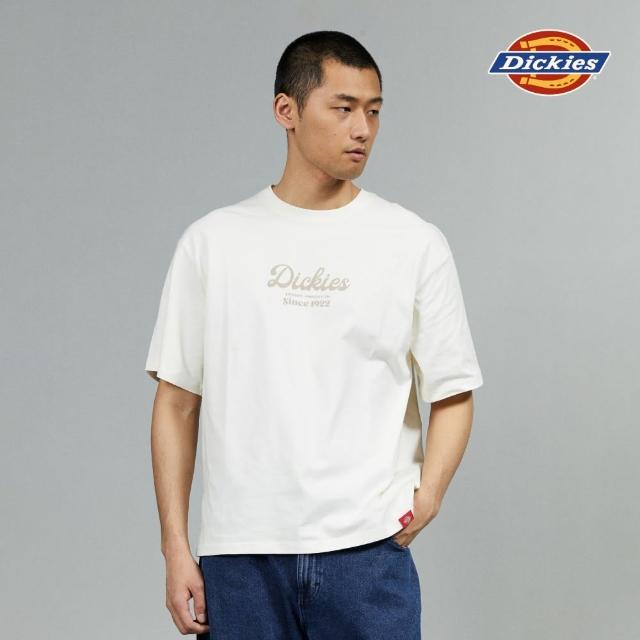 【Dickies】男女款米白色純棉胸前品牌Logo印花寬鬆短袖T恤｜DK0A87CRC48