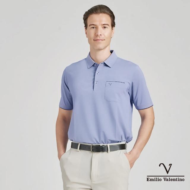 【Emilio Valentino 范倫鐵諾】男裝 吸濕速乾涼爽彈性胸袋短袖POLO衫_藍(66-4V8133)