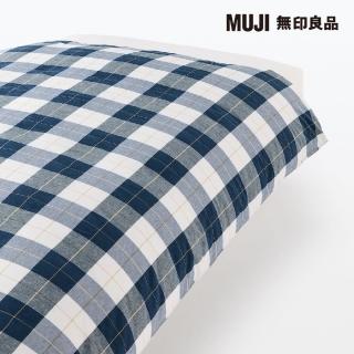 【MUJI 無印良品】柔舒水洗棉被套/Q/深藍格紋