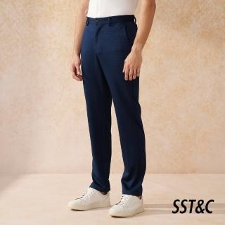 【SST&C 新品上市】海軍藍千鳥格修身版針織彈性休閒褲1212402001
