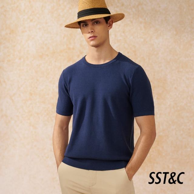 【SST&C 新品９折】深藍圓領短袖針織衫1112402004