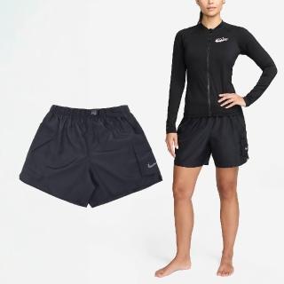 【NIKE 耐吉】短褲 Voyage Cover-Up 女款 黑 灰 Swim 泳裝 泳褲 可條腰帶 拉鍊口袋 游泳(NESSE321-001)