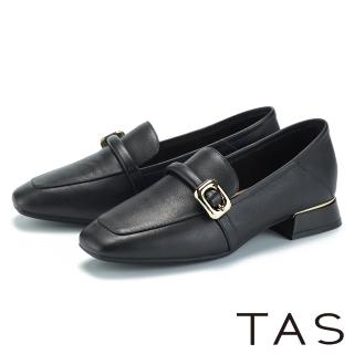 【TAS】真皮金釦方頭低跟樂福鞋(黑色)