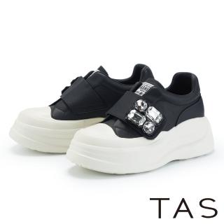 【TAS】幾何鑽釦真皮厚底休閒鞋(黑色)