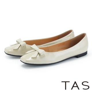 【TAS】氣質款蝴蝶結真皮方頭平底鞋(米色)