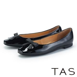 【TAS】氣質款蝴蝶結真皮方頭平底鞋(黑色)