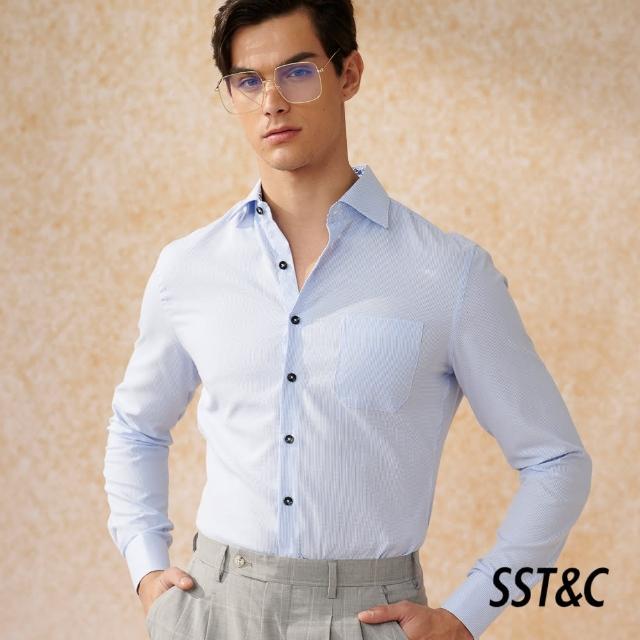 【SST&C 新品９折】EASY CARE 淺藍色織修身版襯衫0312403012