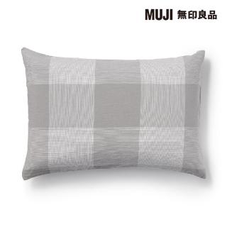 【MUJI 無印良品】柔舒水洗棉枕套/50/灰格紋