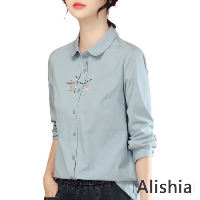 【Alishia】氣質時尚鄉村風可愛繡花襯衫 M-XL(現+預  藍 / 米)