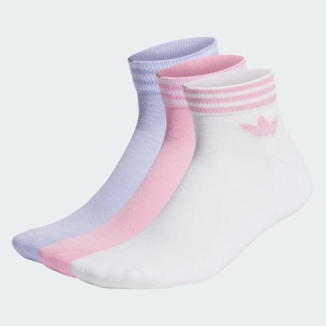 【adidas 愛迪達】襪子 中筒襪 運動襪 3雙組 三葉草 TREF ANK SCK HC 白粉紫 IU2663