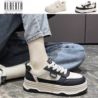 【Alberta】跟高4.5cm 運動板鞋 厚底休閒鞋 舒適透氣 繫帶 2色