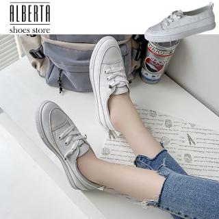 【Alberta】小白鞋 平底休閒繫帶懶人運動板鞋
